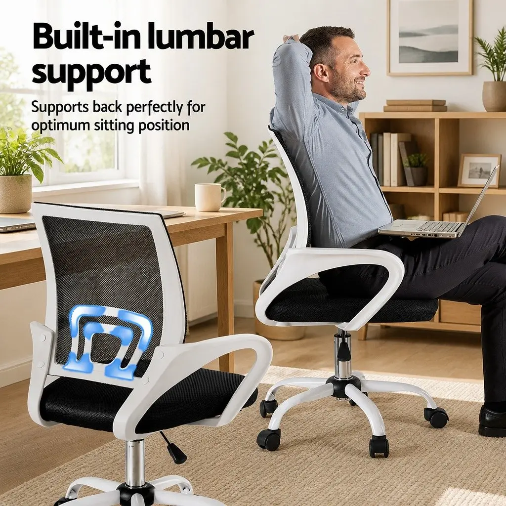 White Mid-Back Mesh Office Chairs x2