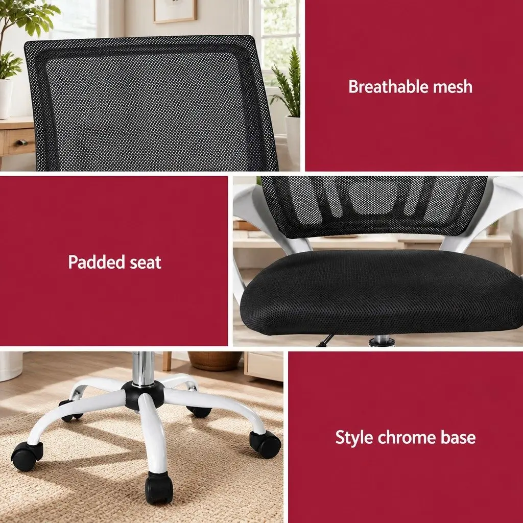 White Mid-Back Mesh Office Chairs x2