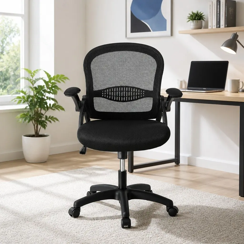 Mesh Office Chair for Home Office or Gaming Space Black Mid Back Adjustable Height 360° Rotating Seat