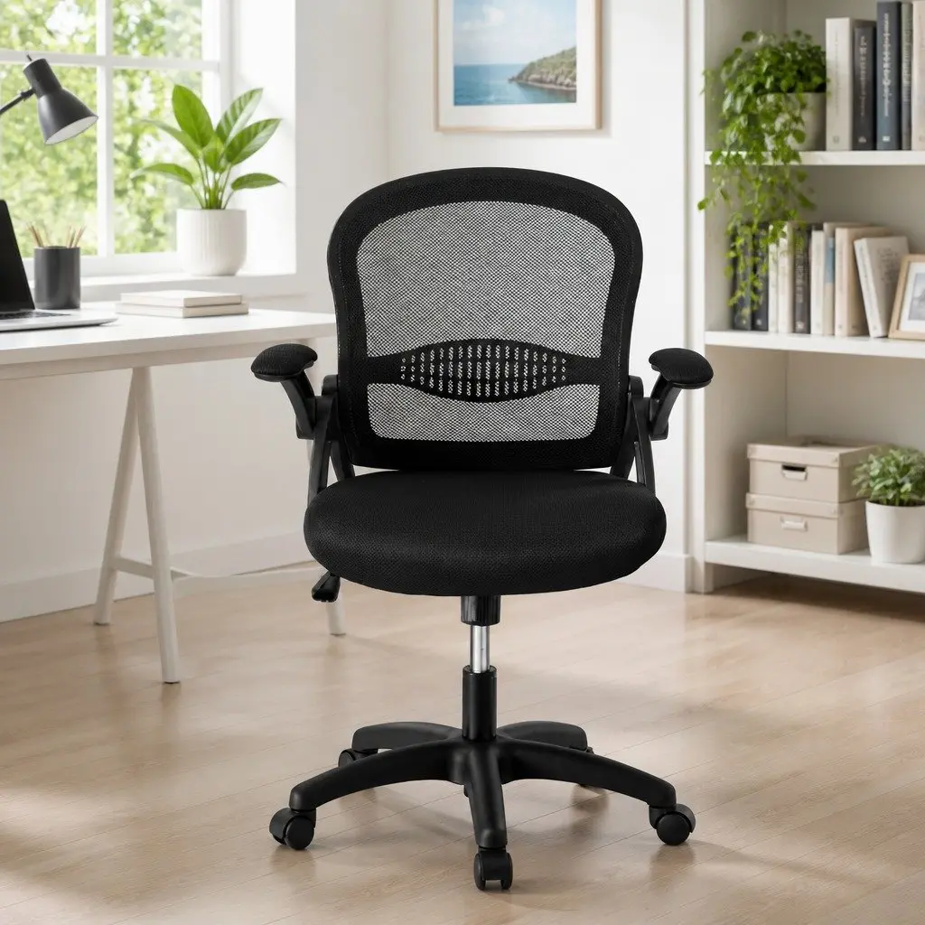 Mesh Office Chair for Home Office or Gaming Space Black Mid Back Adjustable Height 360° Rotating Seat