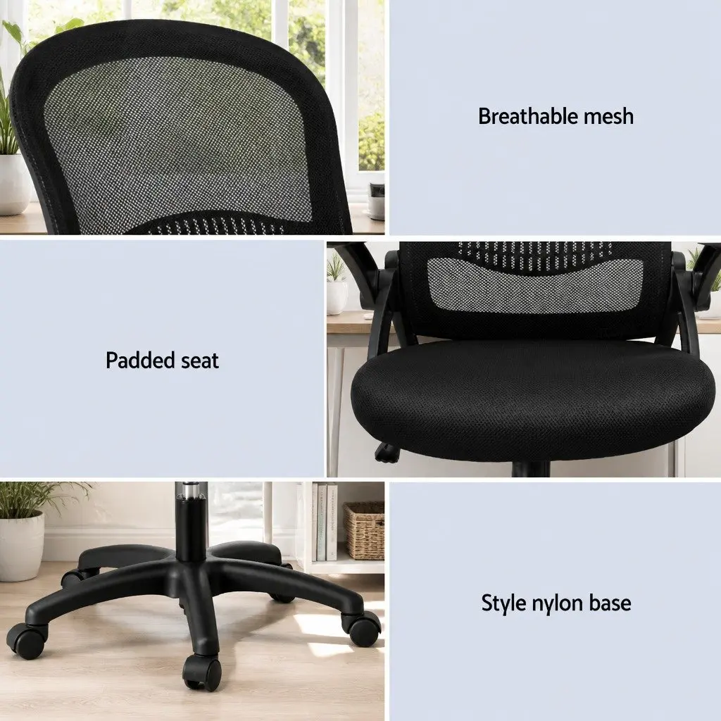 Mesh Office Chair for Home Office or Gaming Space Black Mid Back Adjustable Height 360° Rotating Seat