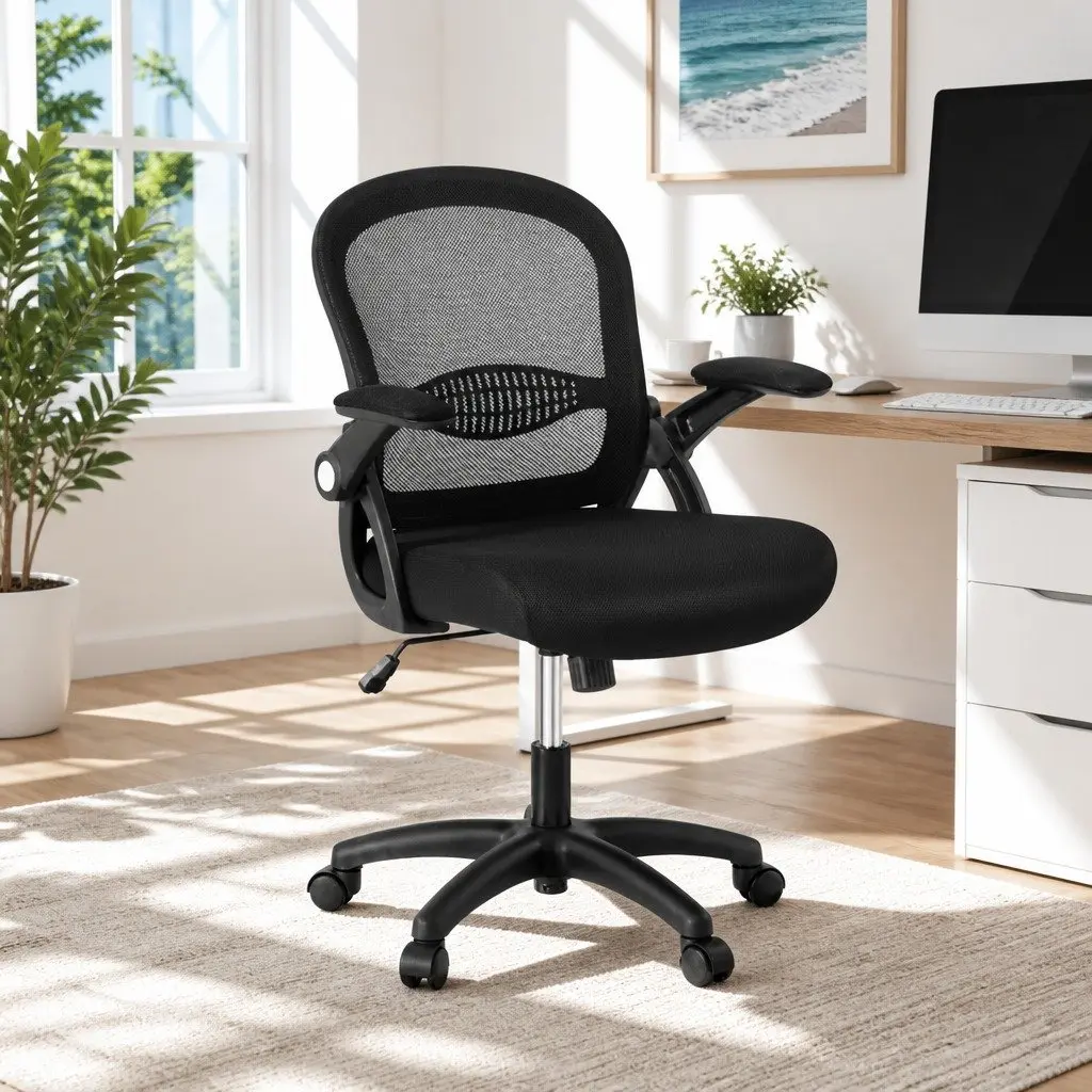 Mesh Office Chair for Home Office or Gaming Space Black Mid Back Adjustable Height 360° Rotating Seat