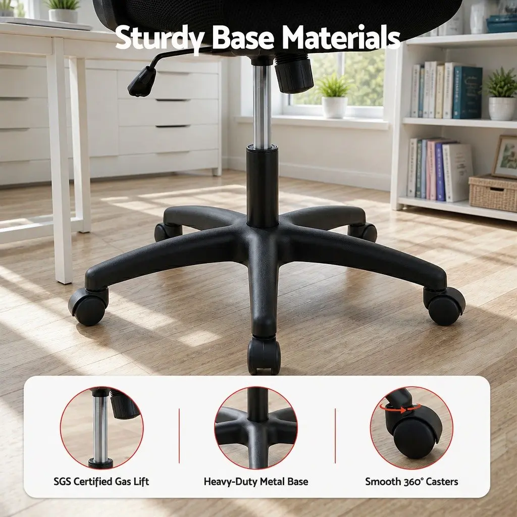 Mesh Office Chair for Home Office or Gaming Space Black Mid Back Adjustable Height 360° Rotating Seat