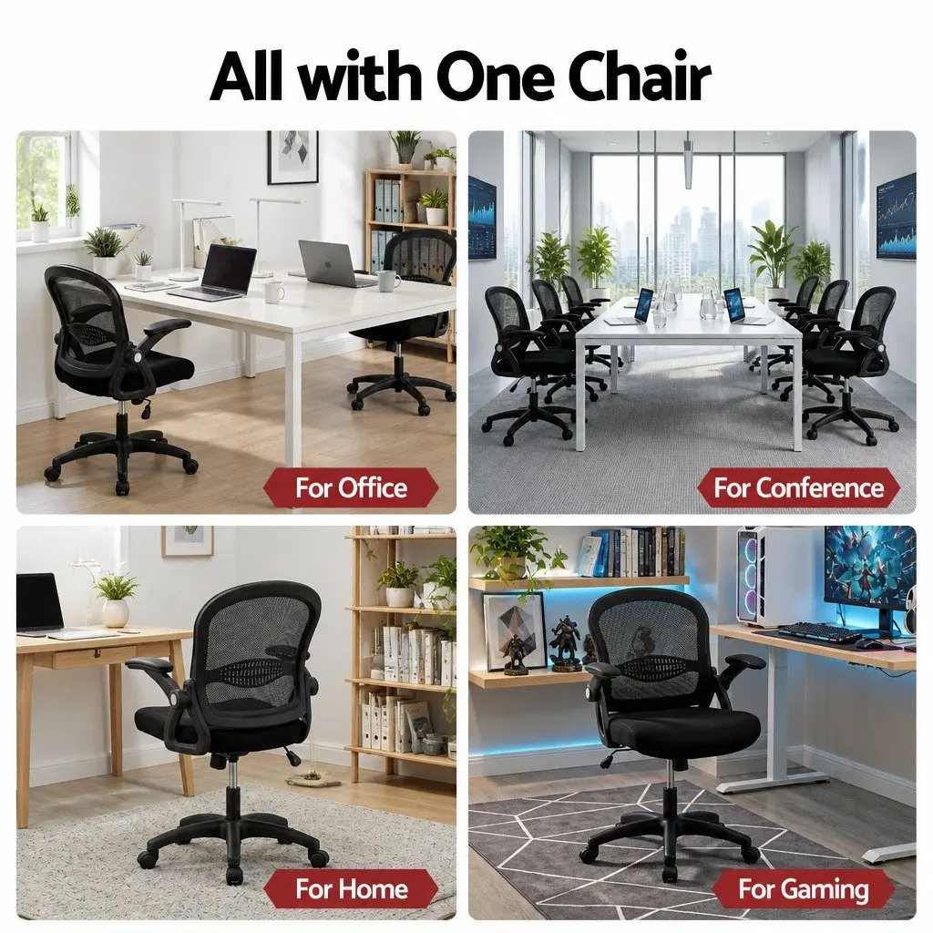 Mesh Office Chair for Home Office or Gaming Space Black Mid Back Adjustable Height 360° Rotating Seat