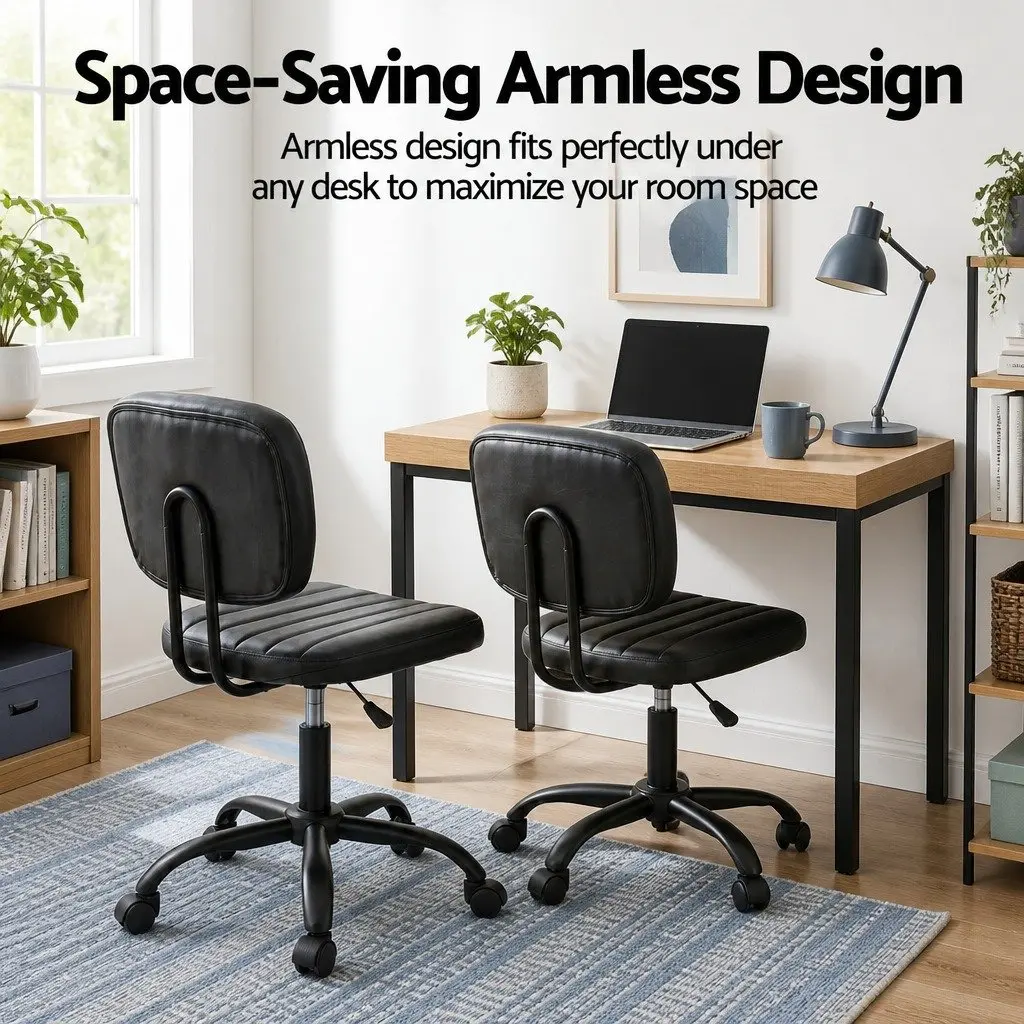 Armless Office Chair with Wheels Height Adjustable 360° Swivel Computer Task
