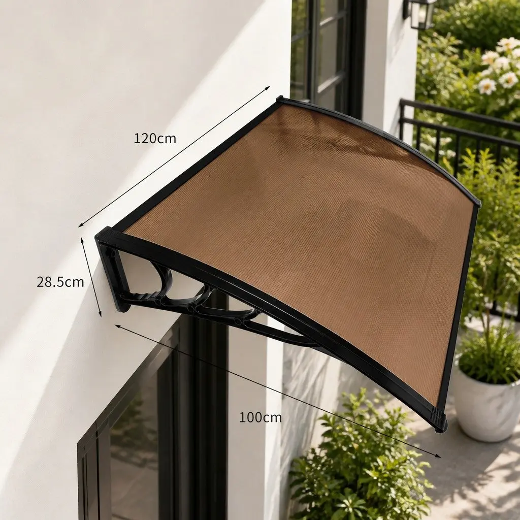 Window Door Awning Outdoor Shade 1M x 1.2M Brown Curved UV Rain Protection