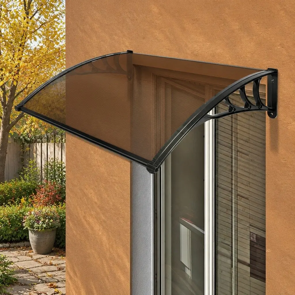 Window Door Awning Outdoor Shade 1M x 1.2M Brown Curved UV Rain Protection