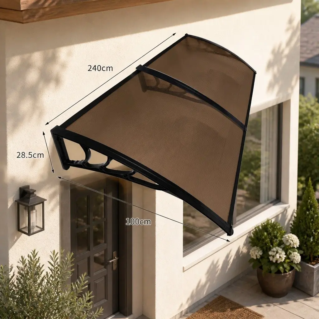 Window Door Awning Outdoor Shade 1M x 2.4M Brown PC Panel