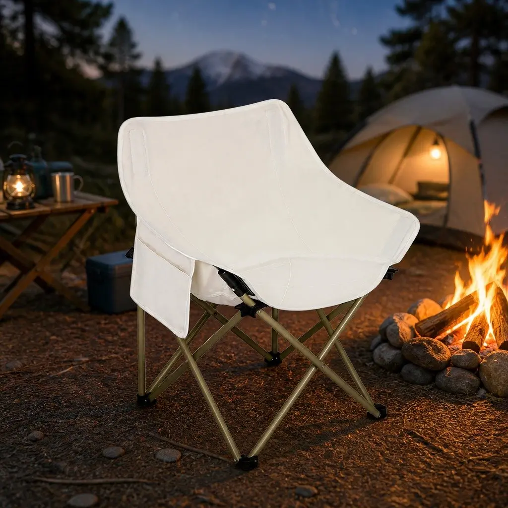 Folding Camping Moon Chair Lightweight Portable Outdoor Backpacking Seat Beige