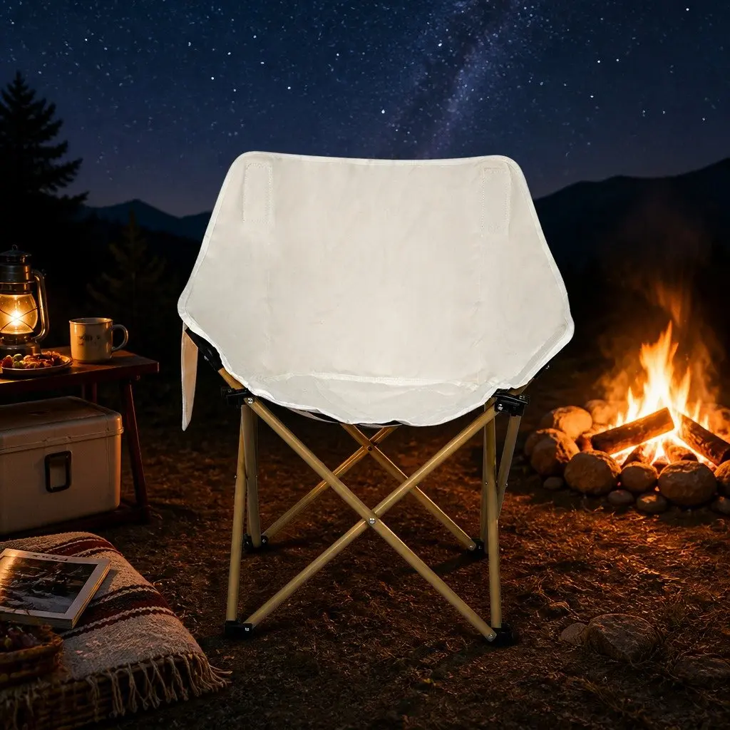 Folding Camping Moon Chair Lightweight Portable Outdoor Backpacking Seat Beige