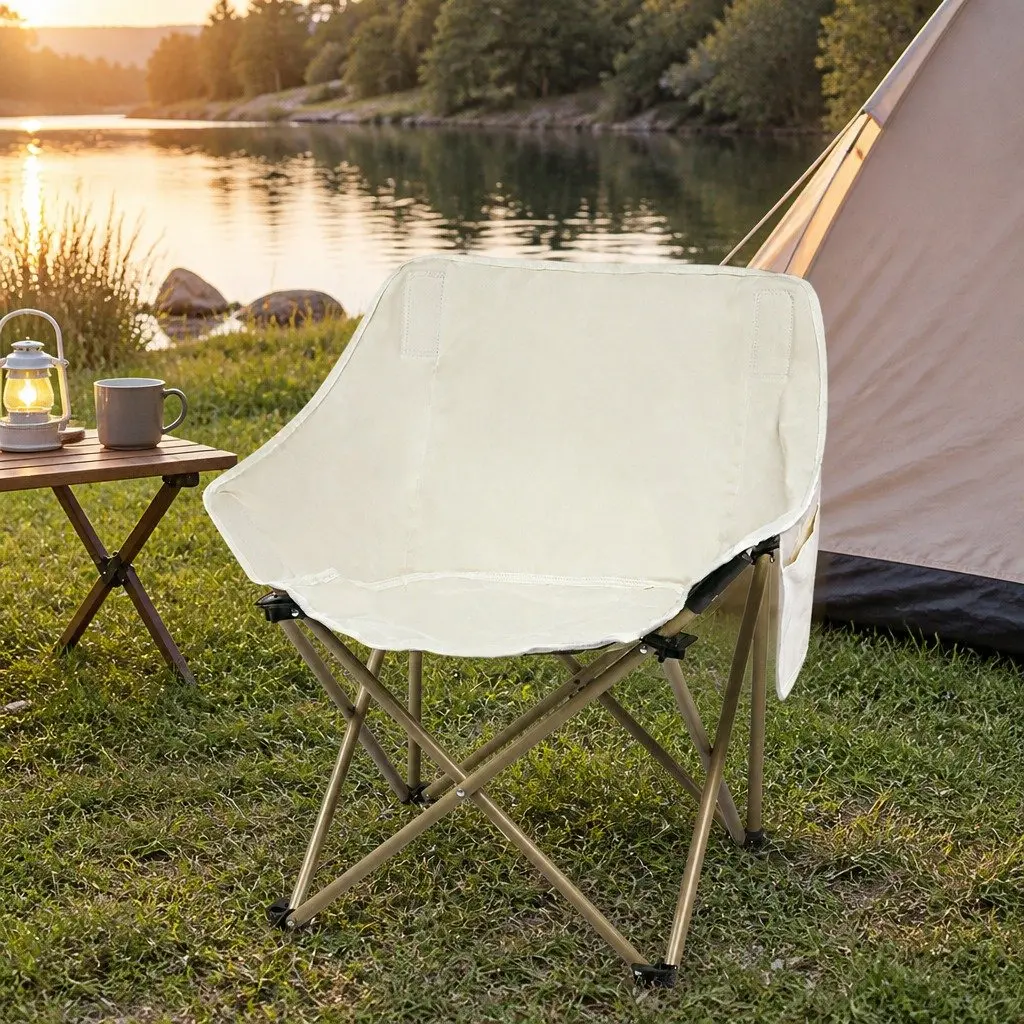 Folding Camping Moon Chair Lightweight Portable Outdoor Backpacking Seat Beige