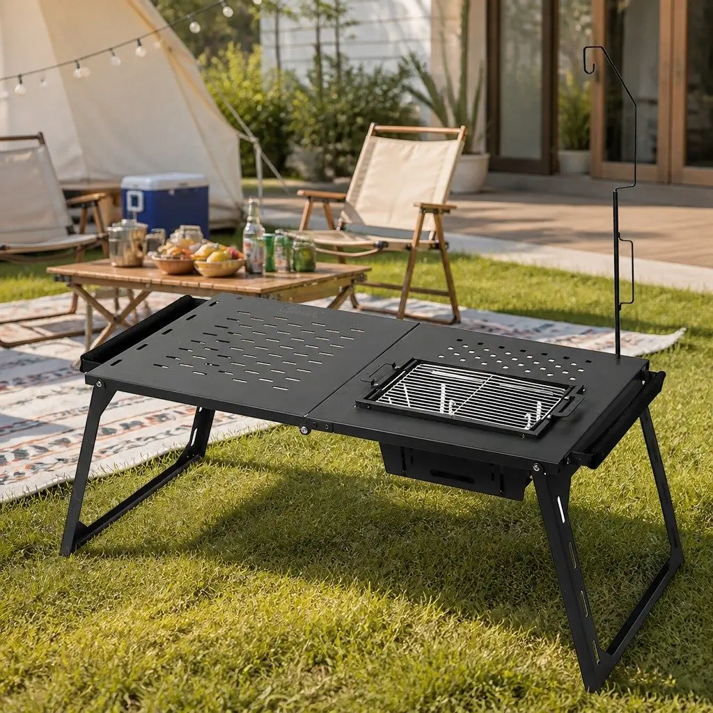 Folding BBQ Camping Table L Size Portable Multifunctional Grill Table Outdoor