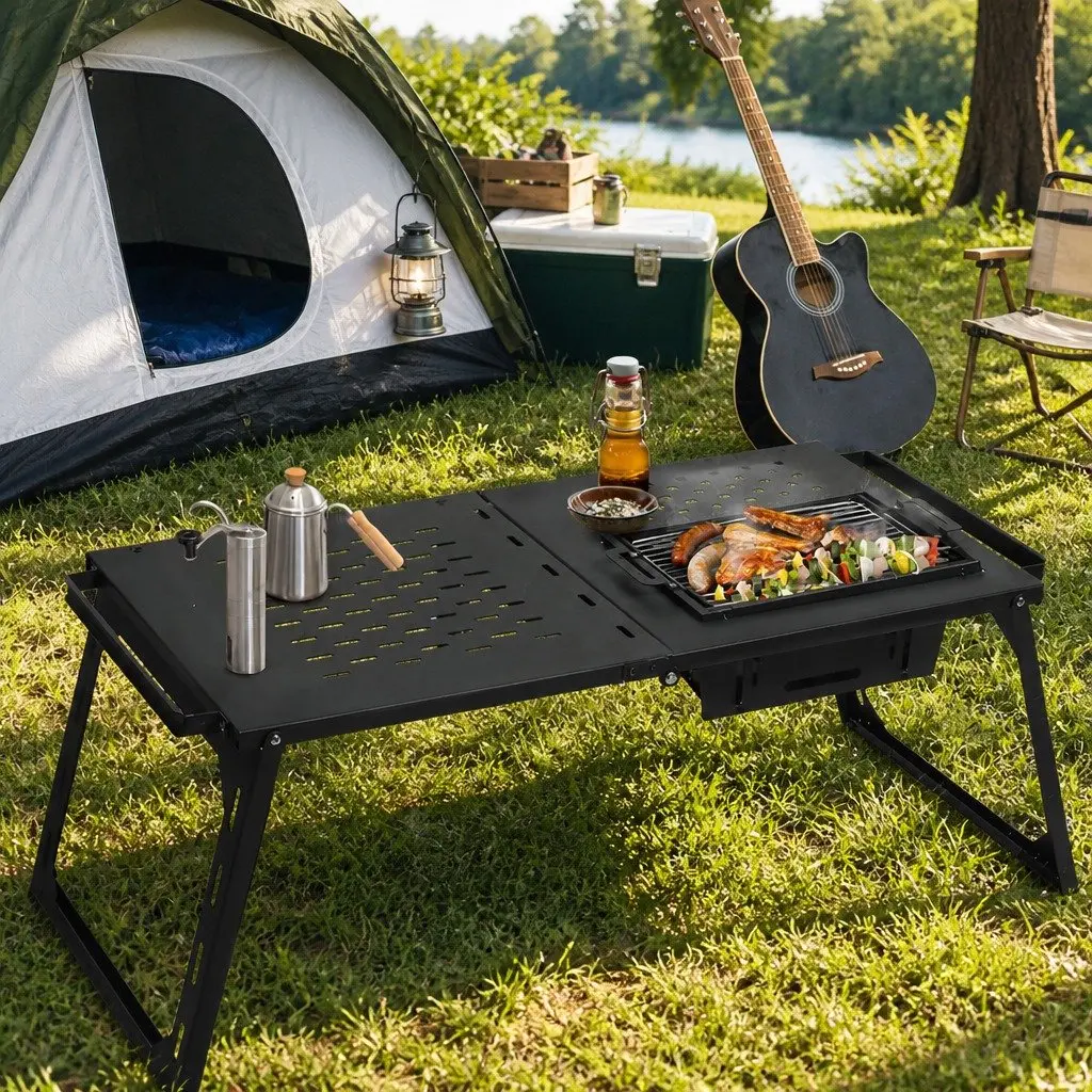 Folding BBQ Camping Table Outdoor L Size Portable Multifunctional Grill Table