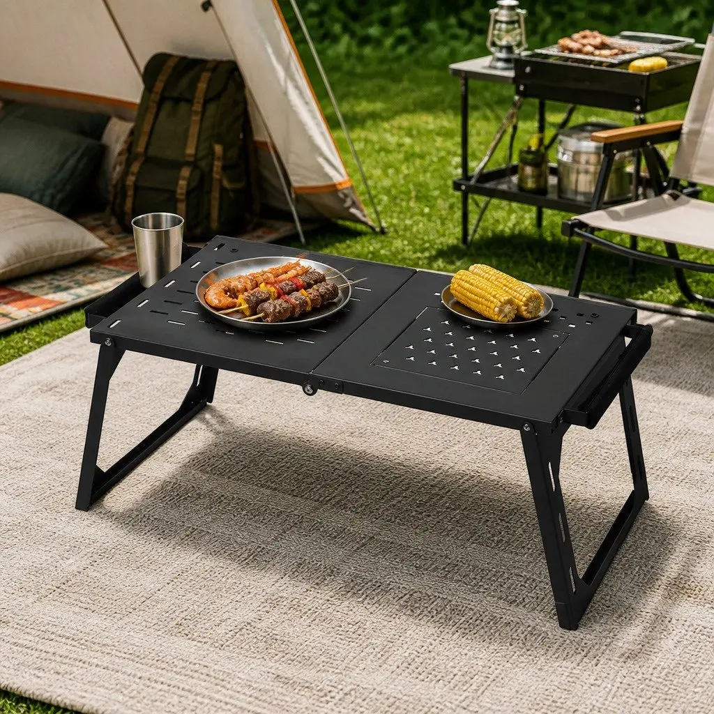 Portable Charcoal BBQ Grill Table Foldable Camping Outdoor Cooking Station