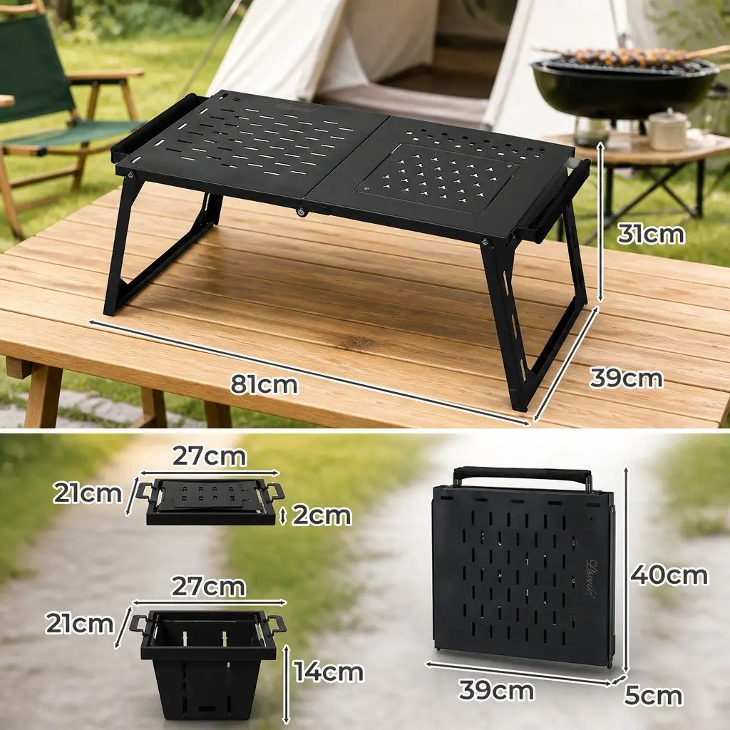 Portable Charcoal BBQ Grill Table Foldable Camping Outdoor Cooking Station