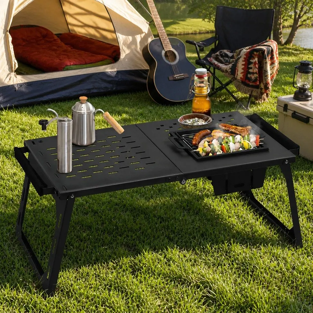 Portable Charcoal BBQ Grill Table Foldable Camping Outdoor Cooking Station