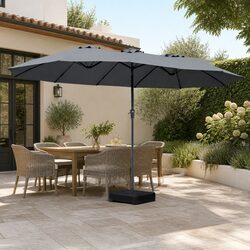 Double-Sided Patio Umbrella 4M Outdoor Garden Shade with Base Stand Grey