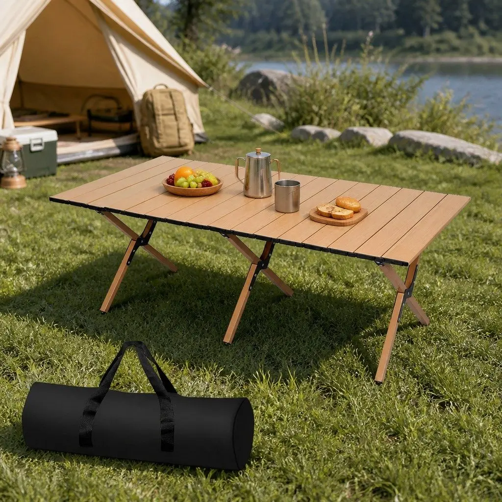 Folding Camping Table with Steel Frame and Carry Bag