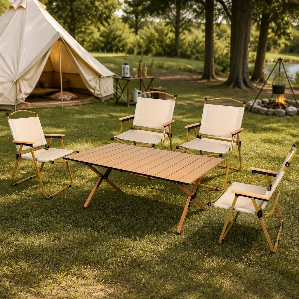 Folding Camping Table Chair Set Outdoor Picnic Portable Lightweight Beech