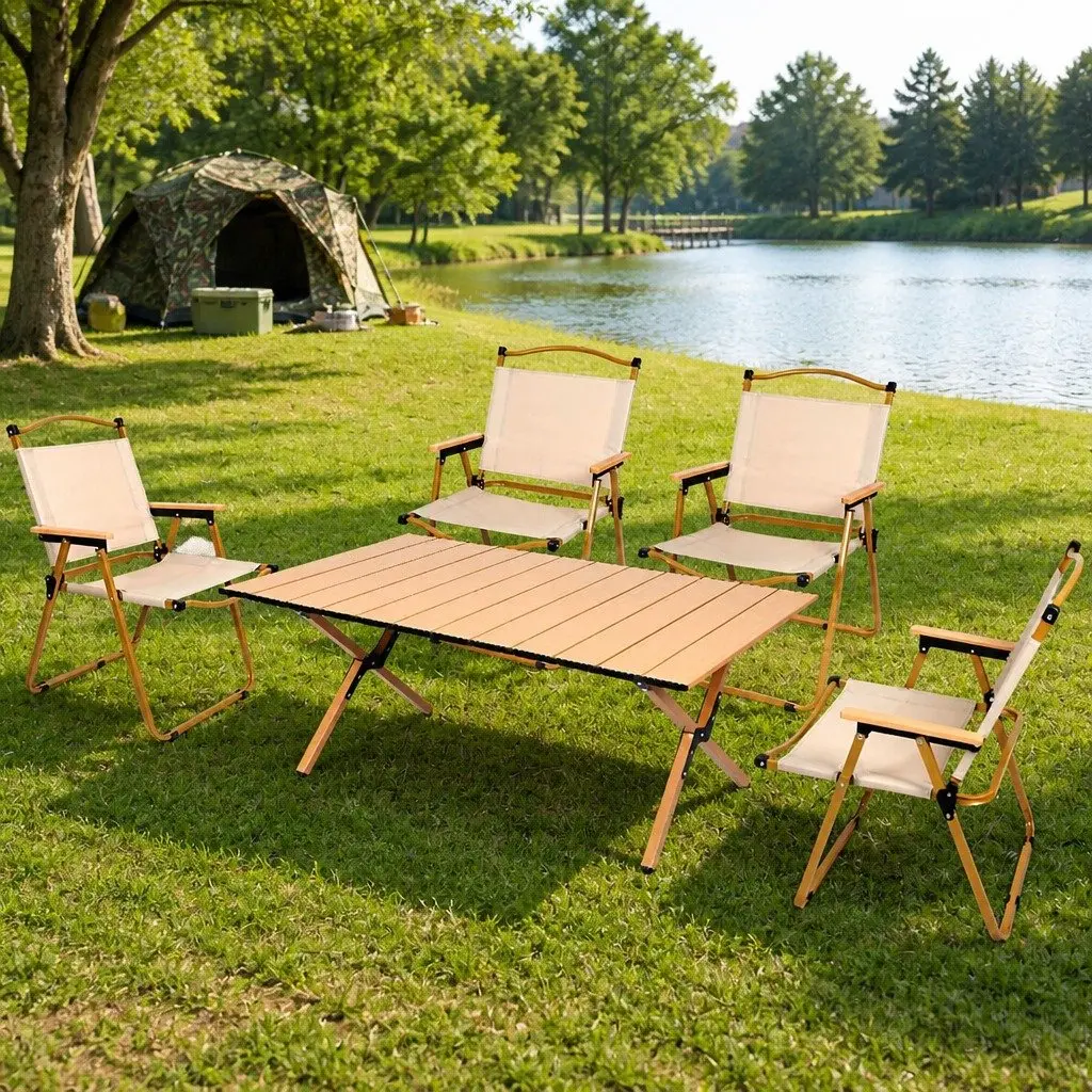 Folding Camping Table Chair Set Outdoor Picnic Portable Lightweight Beech