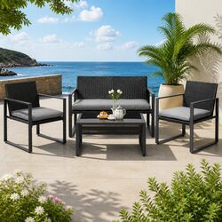 4-Piece Outdoor Rattan Sofa Set with Armchairs