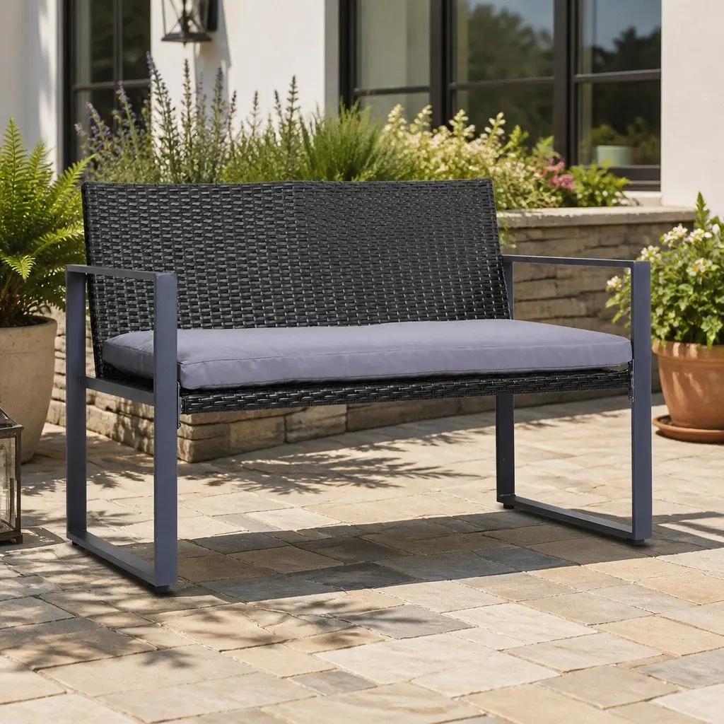 4 Piece Outdoor Rattan Sofa Set for Patio Garden Black