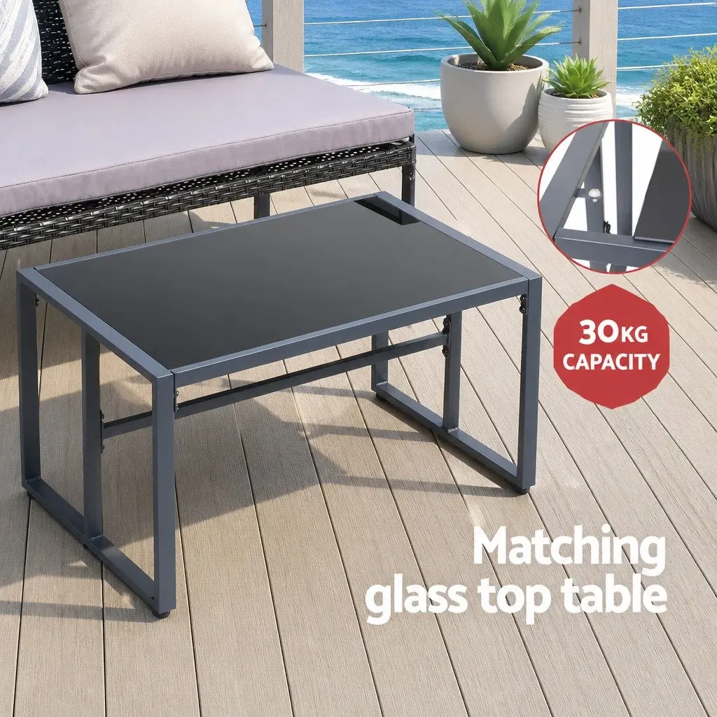 4 Piece Outdoor Sofa Set Patio Furniture Black Rattan Chairs Glass Table