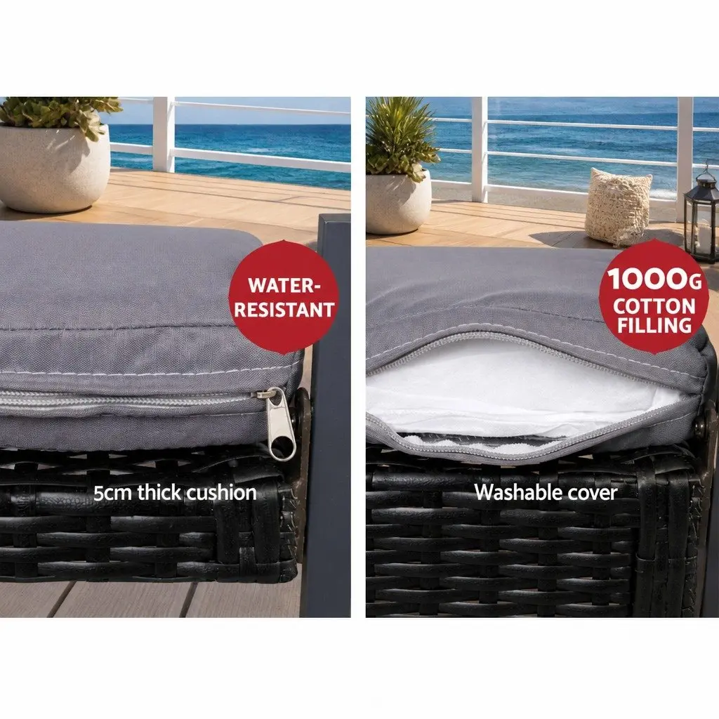 4 Piece Outdoor Sofa Set Patio Furniture Black Rattan Chairs Glass Table