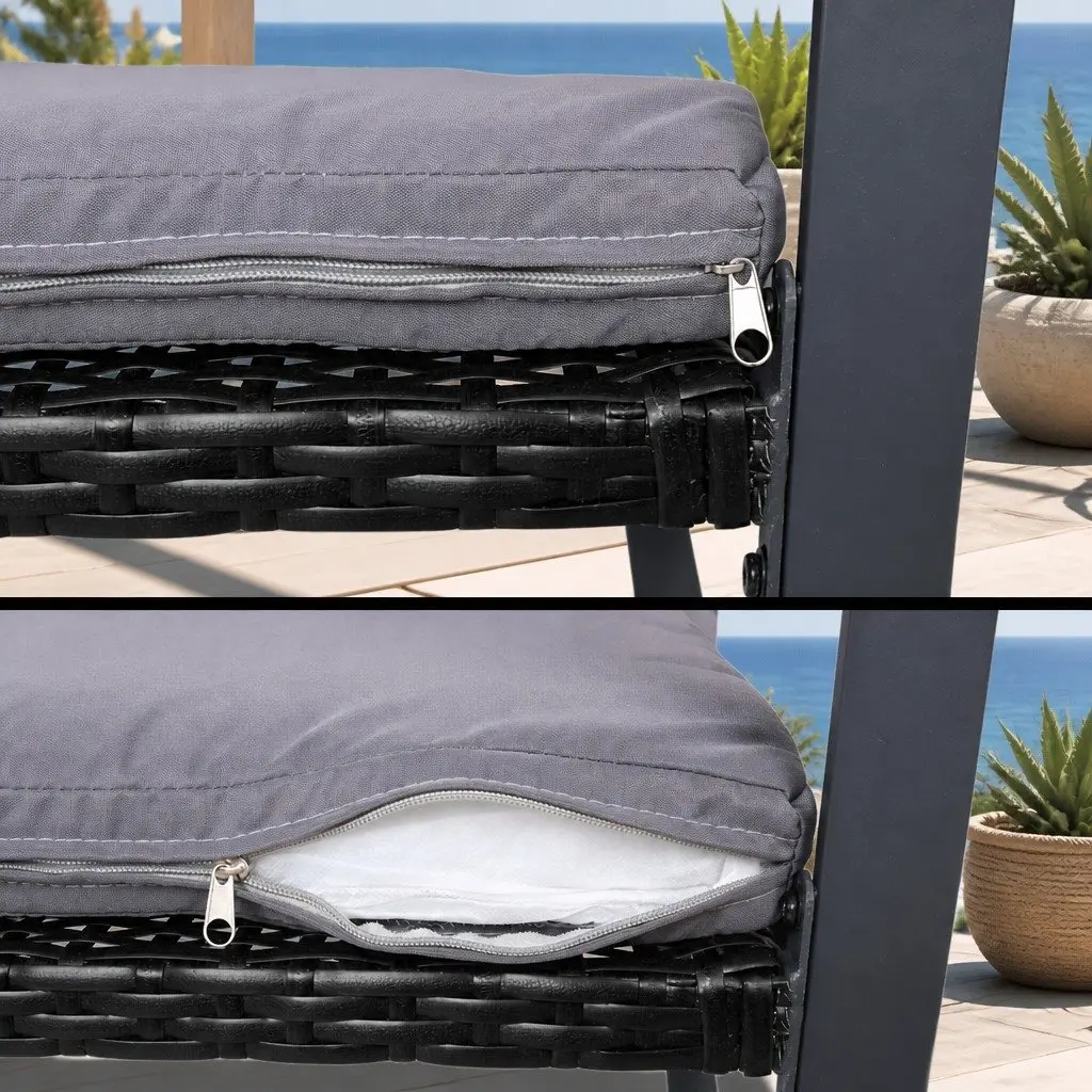 4 Piece Outdoor Sofa Set Patio Furniture Black Rattan Chairs Glass Table