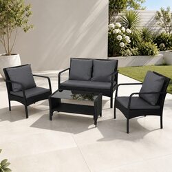 Outdoor Sofa Set 4-Piece Lounge Wicker Chairs Table Garden Patio Furniture
