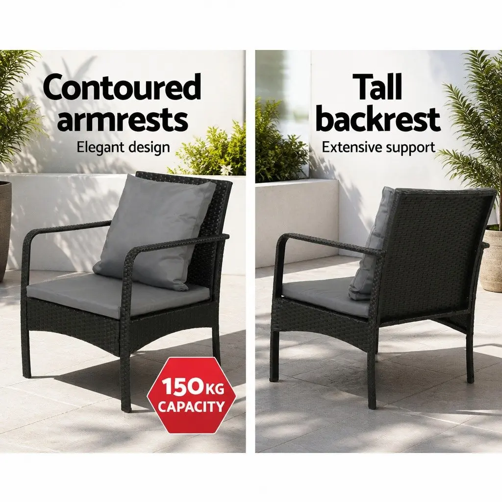 Wicker Lounge Set 4-Piece Outdoor Garden Patio Furniture with Cushions and Coffee Table