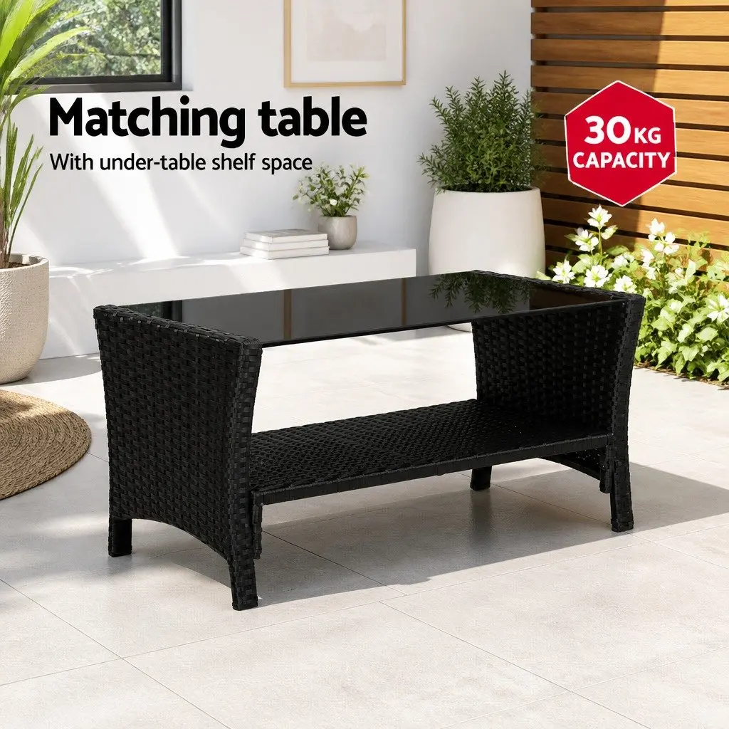Wicker Lounge Set 4-Piece Outdoor Garden Patio Furniture with Cushions and Coffee Table