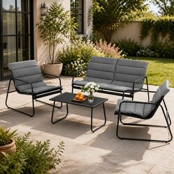 4 Piece Outdoor Sofa Set with Tempered Glass Table Chairs Textilene Patio Lounge