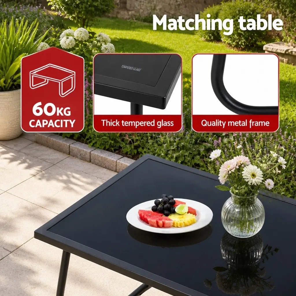 4 Piece Outdoor Sofa Set for Patio Balcony Garden with Tempered Glass Table and Textilene Chairs