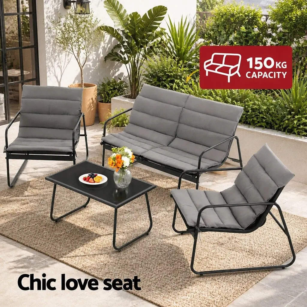 4 Piece Outdoor Sofa Set for Patio Balcony Garden with Tempered Glass Table and Textilene Chairs