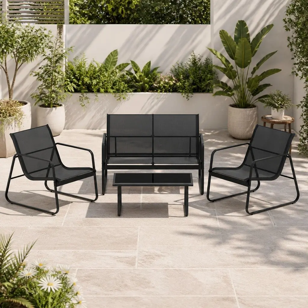 Outdoor Sofa Set 4 Piece Lounge Chair Table Garden Patio Furniture Black