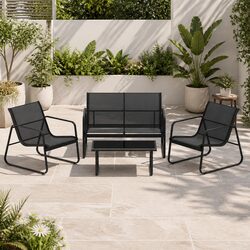 Outdoor Sofa Set 4 Piece Lounge Chair Table Garden Patio Furniture Black