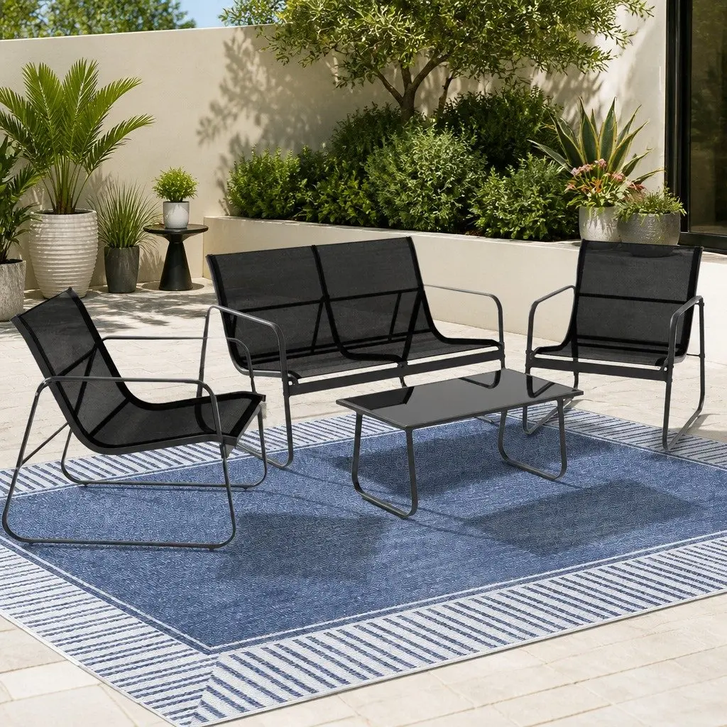 Outdoor Sofa Set 4 Piece Patio Garden Lounge Chair Table Black