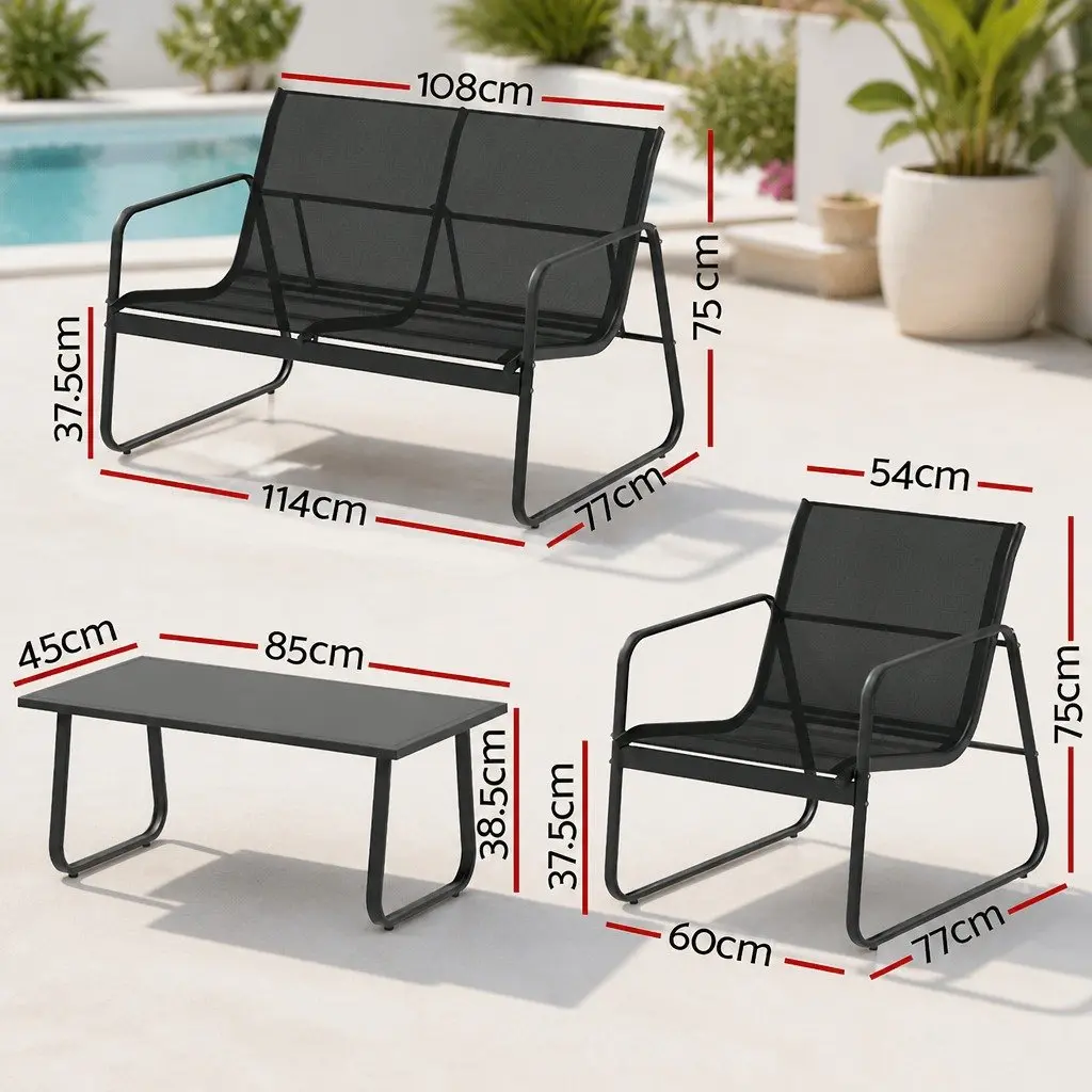 Outdoor Sofa Set 4 Piece Patio Garden Lounge Chair Table Black