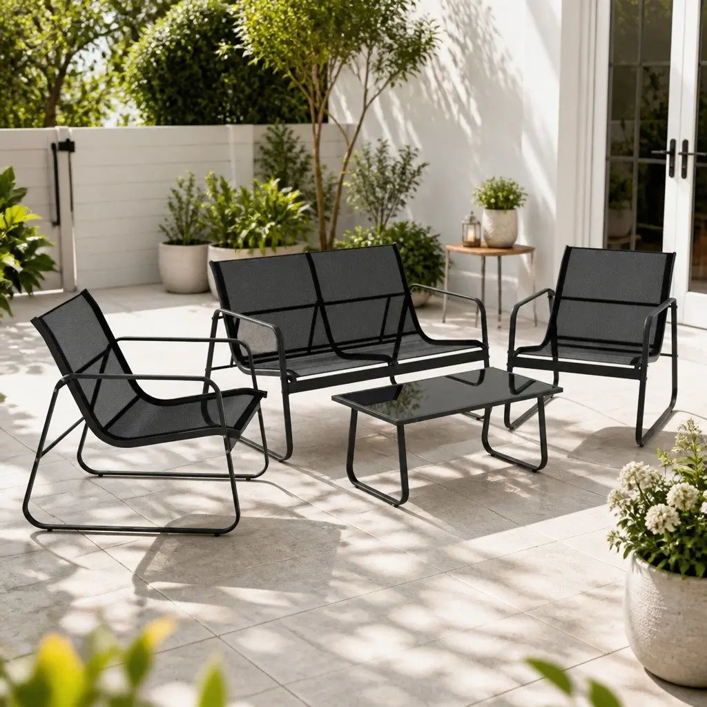 Outdoor Sofa Set 4 Piece Patio Garden Lounge Chair Table Black