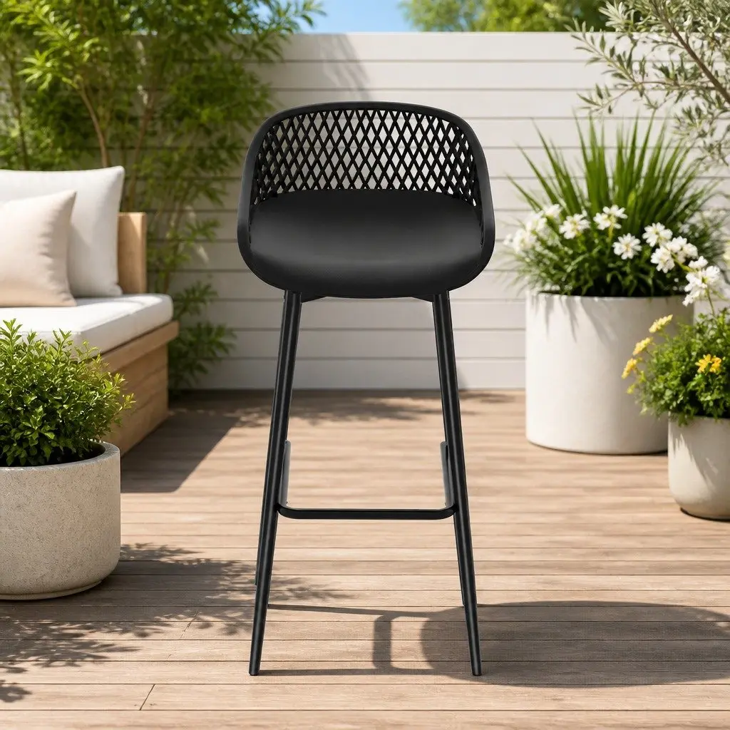 Black Outdoor Bar Stools with Metal Frame