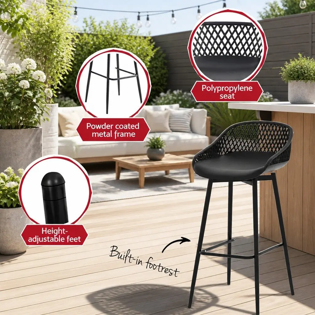 Black Outdoor Bar Stools with Metal Frame