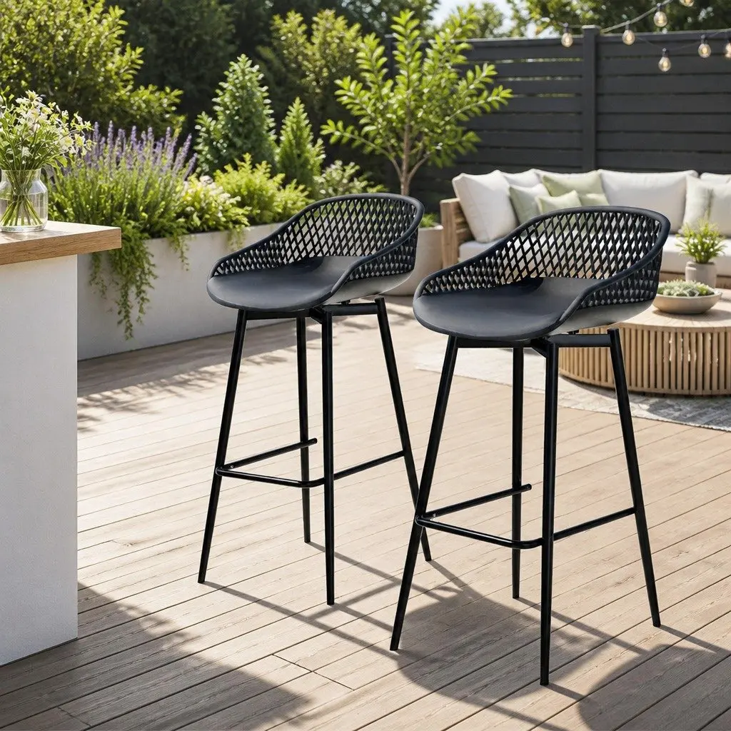 Black Outdoor Bar Stools with Metal Frame