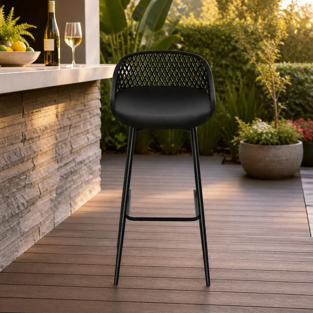 Outdoor Bar Stools Set of 4 Black Plastic Seat Metal Frame 100cm Height