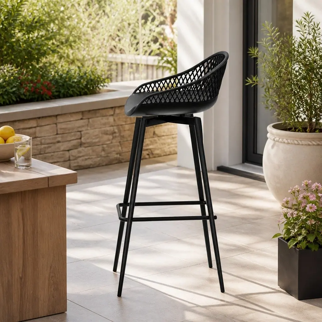 Outdoor Bar Stools Set of 4 Black Plastic Seat Metal Frame 100cm Height