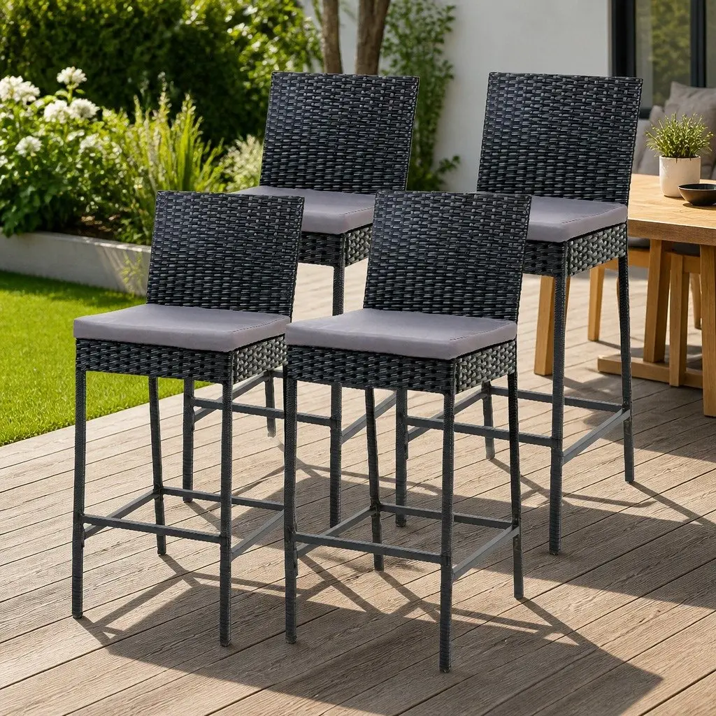 Outdoor Bar Stools Set 4-Piece Patio Furniture Hand-Woven Rattan Dining Chair