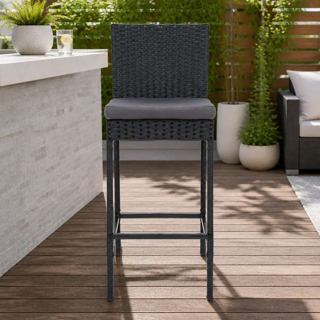 Outdoor Bar Stools Set 4-Piece Patio Furniture Hand-Woven Rattan Dining Chair