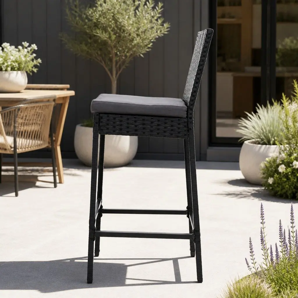 Outdoor Bar Stools Set 4-Piece Patio Furniture Hand-Woven Rattan Dining Chair