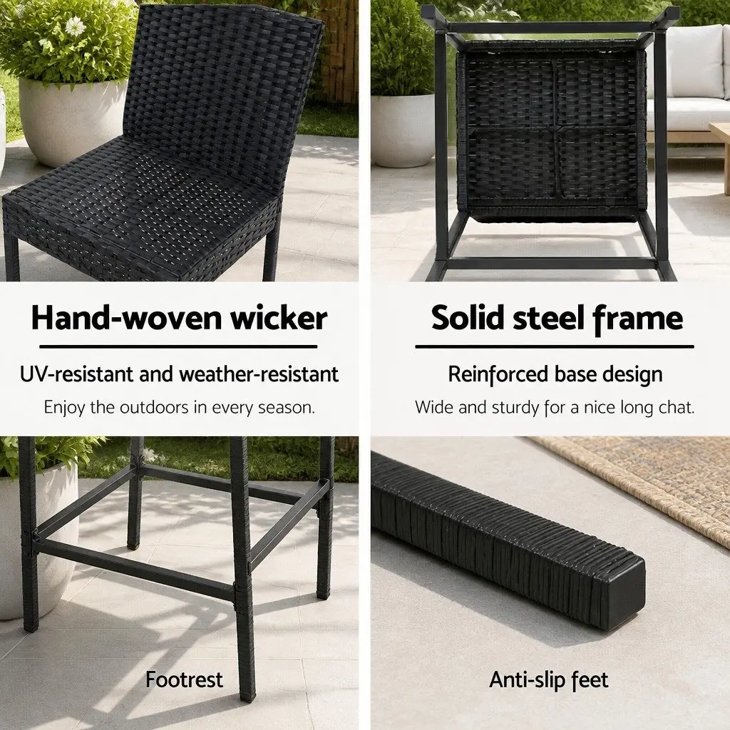 Outdoor Bar Stools Set 4-Piece Patio Furniture Hand-Woven Rattan Dining Chair