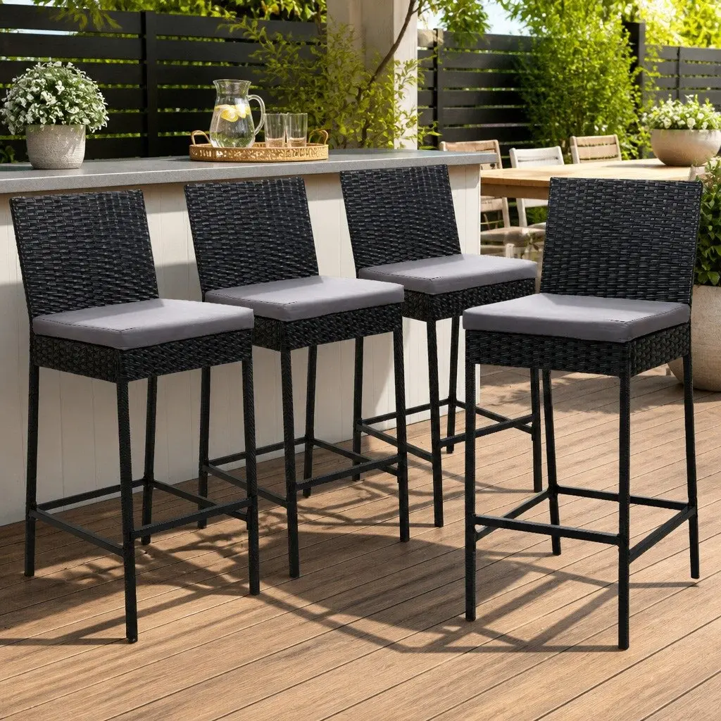 Outdoor Bar Stools Set 4-Piece Patio Furniture Hand-Woven Rattan Dining Chair